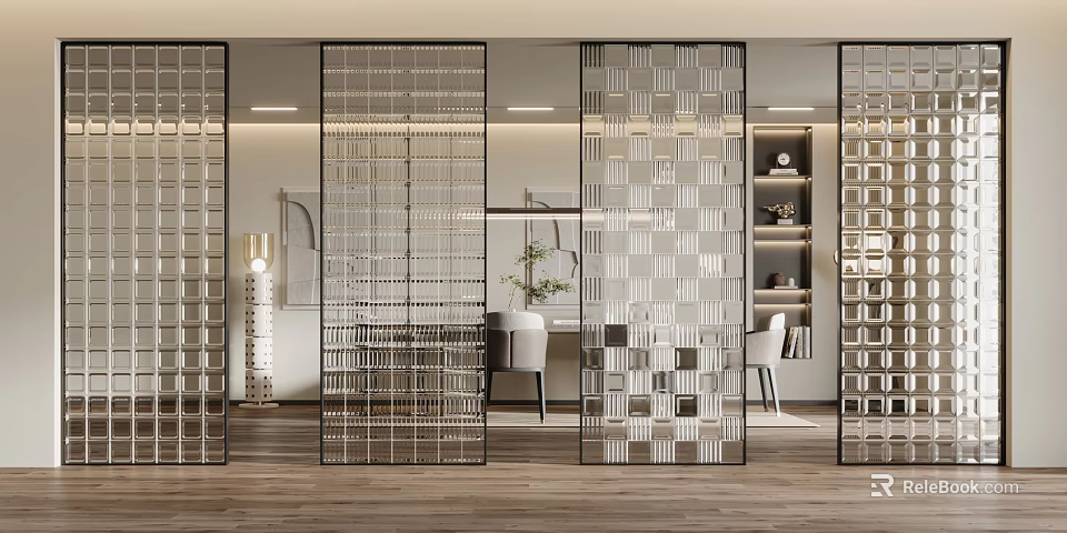 Modern Metal Room Divider With Geometric Grid Design For Contemporary Interior Space 3d model 