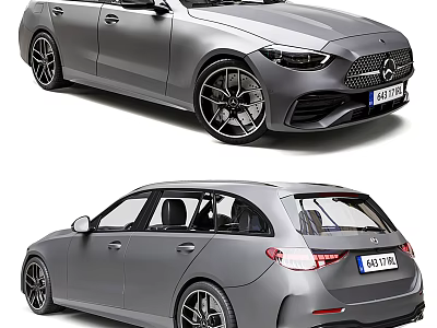 Silver Mercedes Benz Sedan And Wagon Models 3d model