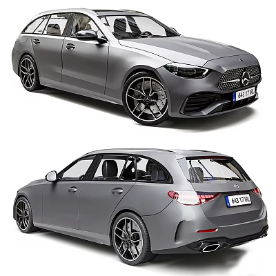 Silver Mercedes Benz Sedan And Wagon Models 3d model Silver Mercedes Benz Sedan And Wagon Models 3d model