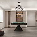 Modern Basement Interior Design With Pool Table Storage Cabinets And Pendant Lighting 3d model