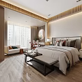 Modern Bedroom Interior Design With Bed Nightstands Lamps Decorative Mirror And Wooden Floor