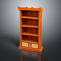 Standing Orange Wooden Bookcase With Multiple Shelves And Classic Decorative Base Design