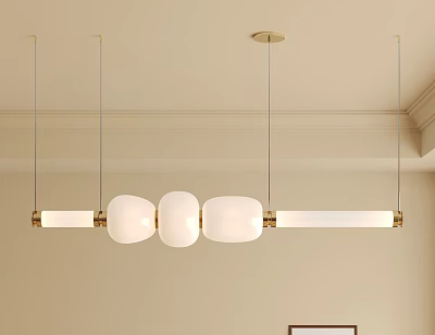 Modern Chandelier Design With White Shades And Metal Frame In Living Room 3d model