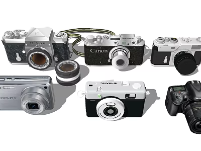Various Digital Cameras Including Canon Olympus Models With Vintage And Modern Designs 3d model