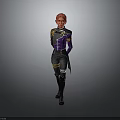 Woman with Red Hair Wearing Purple and Black Fitted Outfit Standing Pose