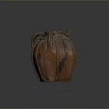 Handcrafted Carved Clay Jar Sculpture With Multiple Handles Textured Surface And Orange Brown Finish