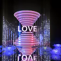Illuminated Spiral Structure With LOVE Sign And Lotus Decorations Art Installation