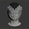 Futuristic Gray And Black Helmet With Circular Details On Display Stand
