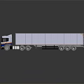 Large Cargo Truck With White Container Blue Orange Front And Multiple Wheels On Shiny Surface 3d model