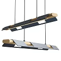 Modern Long Linear Pendant Light Design With Metal Frame And Wooden Accents
