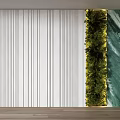 Modern TV Wall Design With White Vertical Stripes Green Plant Wall And Marble Accent