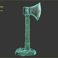 Vintage Decorative Axe With Wooden Handle And Metal Head On Base