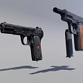 Two 3D Handgun Models With Metal Frame Wooden Grip And Red Star Mark