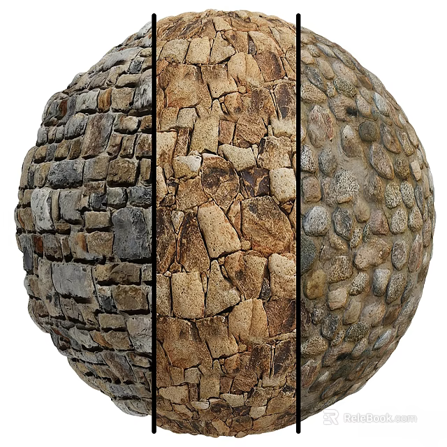 Decorative Construction Components Sphere With Various Stone Brick And Pebble Textures 3d model