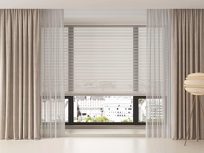 Neutral Curtains With Sheer Panels And Blinds In Bright Interior For Natural Light Flow 3d model