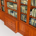 Classic Wooden Bookshelf Filled With Various Books Multiple Shelves And Drawers