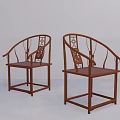 Traditional Chinese Wooden Leisure Chairs With Curved Arms And Carved Backrests