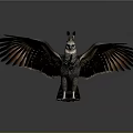 Mythical Bird With Spread Wings Blue Eyes And Crown Feathers On Dark Background