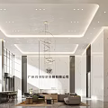 Elegant Bright Luxury Marble Company Reception Lobby With Comfortable Lounge Seating And Artistic Chandelier