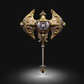 Ornate War Hammer With Golden White Intricate Design Heart Shaped Emblem And Cross Base