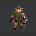 Man in Green Hat and Yellow Beard Wearing Green Outfit with Sword and Shield