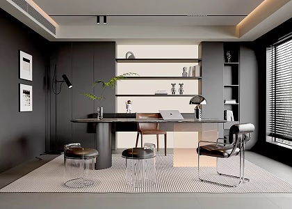 Modern Italian Study Desk and Chair Combination Single Chair Book Chair Chandelier Bookcase 3d model