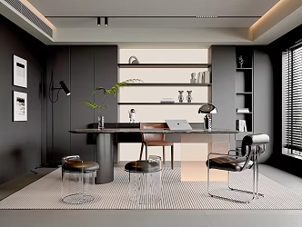 Modern Italian Study Desk and Chair Combination Single Chair Book Chair Chandelier Bookcase 3d model