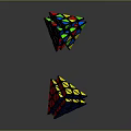 Decorative Ornament Set Geometric Pyramid With Blue Colorful Sections Shiny Reflective For Home