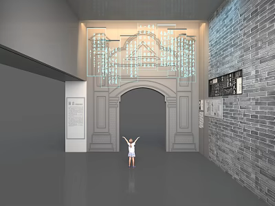 Elegant Event Gateway With Arched Doorway Hanging Transparent Decorations And Brick Wall 3d model
