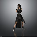 Female Warrior Character In Black Leather Outfit Standing Pose With Short Hair And Combat Gloves