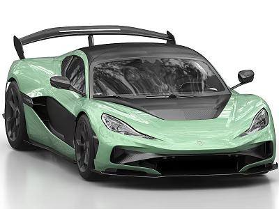 Mint Green Supercar With Sleek Body Black Roof And Rear Spoiler Design 3d model