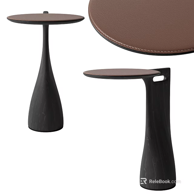 Elegant Modern Side Table with Round Leather Top and Sleek Curved Wooden Legs Design 3d model 