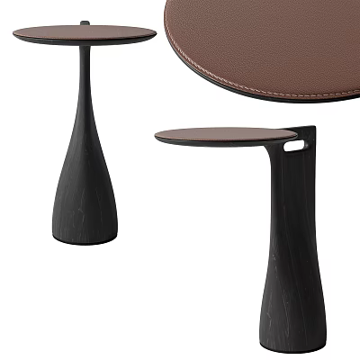Elegant Modern Side Table with Round Leather Top and Sleek Curved Wooden Legs Design 3d model