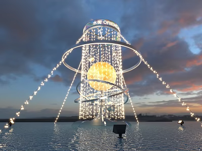 Oriental Pearl Tower Illuminated Light Show At Night With Water Reflection 3d model