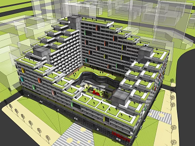 Modern Multi Story Office Building With Green Roof And Geometric Architectural Design In Urban Setting 3d model