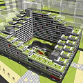 Modern Multi Story Office Building With Green Roof And Geometric Architectural Design In Urban Setting