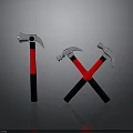 Three Hammers With Red And Black Handles Crossed And Standing Tool Equipment