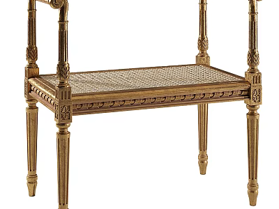 Classical Golden Stool With Carved Decorations Rattan Weave Seat And Elegant Legs 3d model