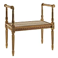 Classical Golden Stool With Carved Decorations Rattan Weave Seat And Elegant Legs