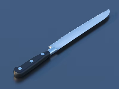 Stainless Steel Kitchen Knife With Serrated Blade Black Handle And Silver Rivets 3d model