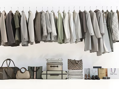 Elegant Stylish Hanging Clothes with Accessories Storage and Matching Shoes 3d model