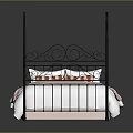Modern Black Metal Four Poster Bed With White Sheets Pink Blanket And Striped Pillows
