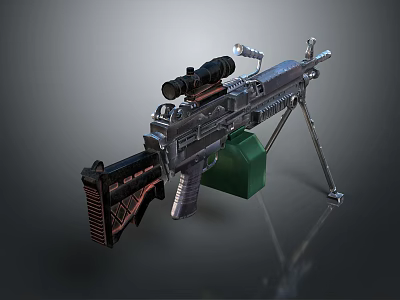 Modern Tactical Machine Gun With Telescopic Sight Tripod Stand And Green Magazine 3d model