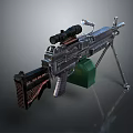 Modern Tactical Machine Gun With Telescopic Sight Tripod Stand And Green Magazine