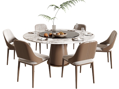 Dining Table and Chair Combination Round Dining Table Dining Chair Dining Table Ornaments model