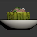 White Bowl with Stuffed Green Bitter Melon Meatball Topped with Green Onions and Red Sauce