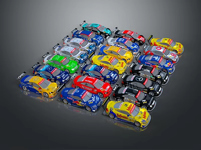 Colorful Race Car Models Arranged Neatly With Various Bright Hues 3d model