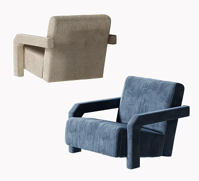 Beige and Blue Fabric Single Sofa with Modern Armrest Design 3d model