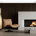 Modern Single Sofa with Fireplace and Floor Lamp in Wooden Wall Living Room