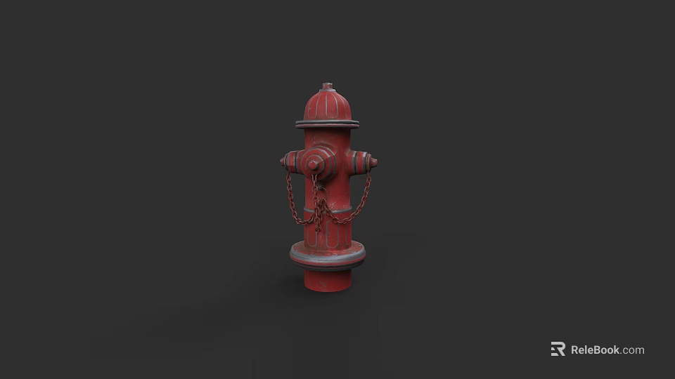 Red Fire Hydrant As Essential Road Infrastructure With Chain And Top Cap 3d model 